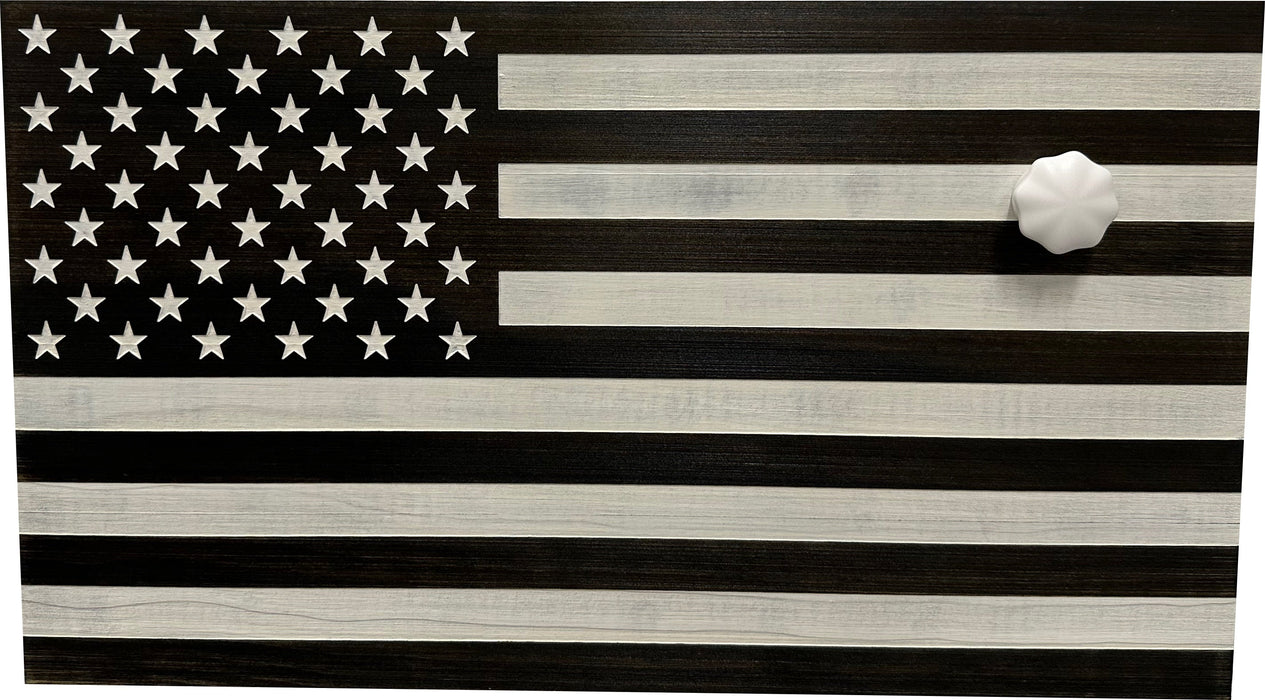 American Flag Wall-Mounted Gun Cabinet (Black & White Distressed)