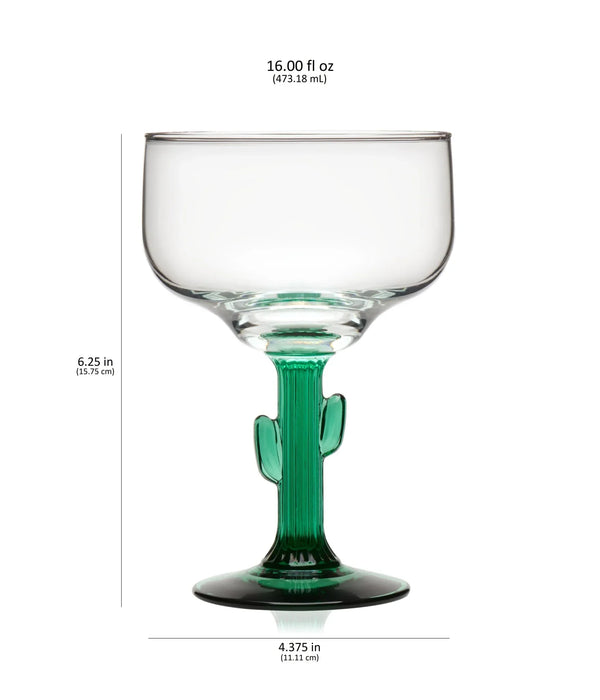 Cactus Margarita Glasses, 16 ounce, Set of 4