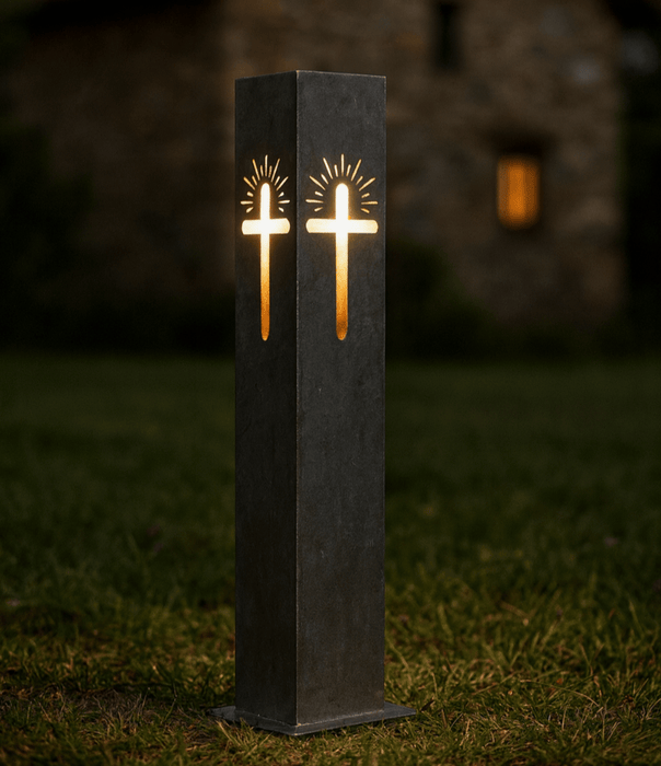 Eternal Light Steel Cross Solar Pillar