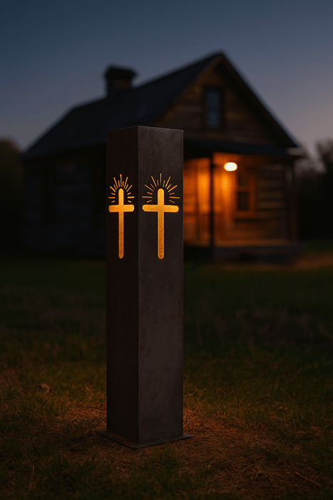 Eternal Light Steel Cross Solar Pillar