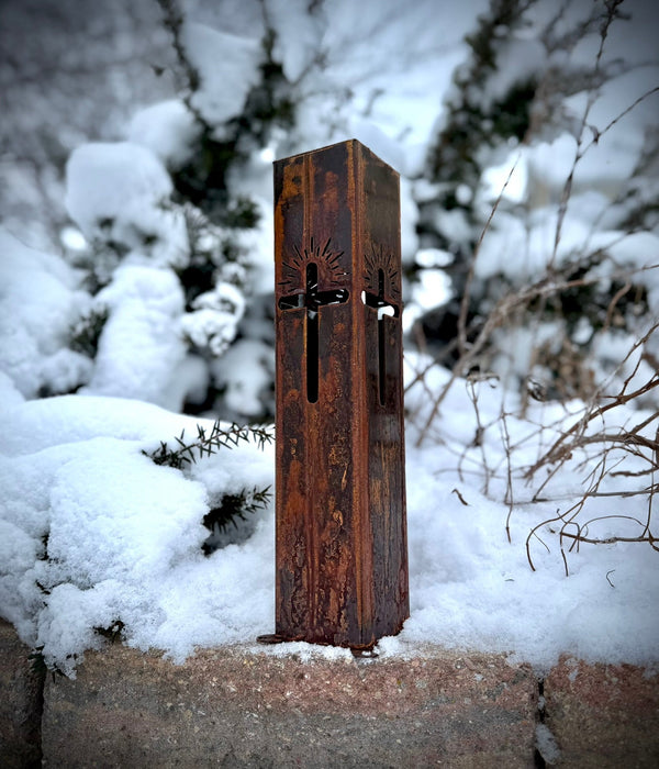 Eternal Light Steel Cross Solar Pillar