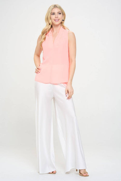Made in USA Solid V neck Top with Drape Neckline