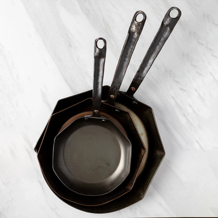 Hand Forged Hybrid Carbon Steel Skillets Set