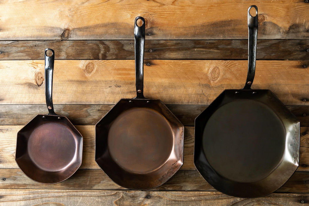 Hand Forged Hybrid Carbon Steel Skillets Set
