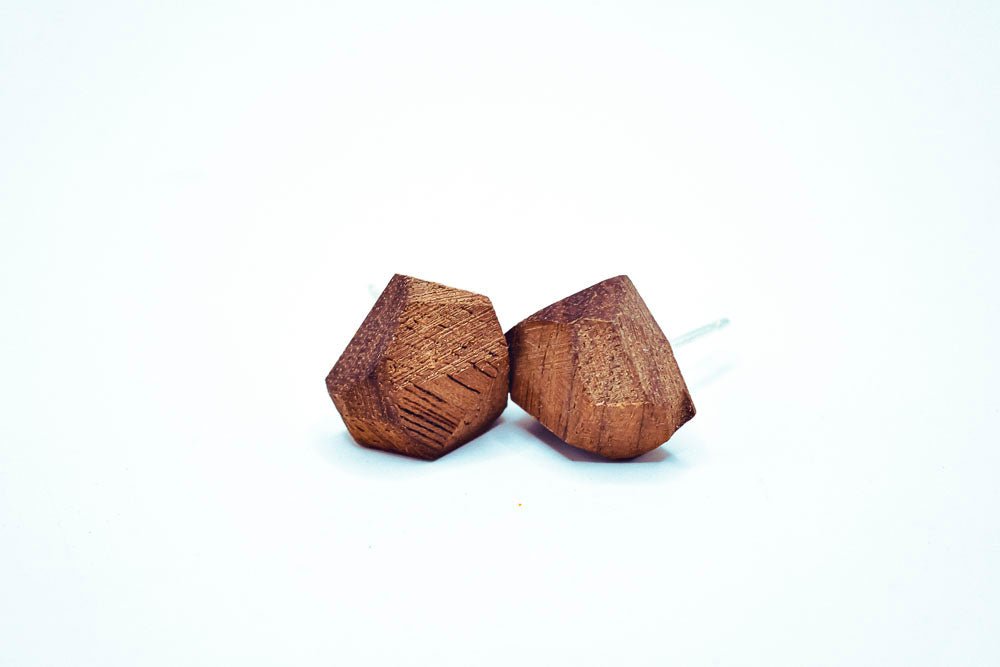 Geometric Wood Stud Earrings