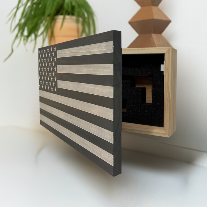 American Flag Secure Wall-Mounted Gun Cabinet (Gray & White)