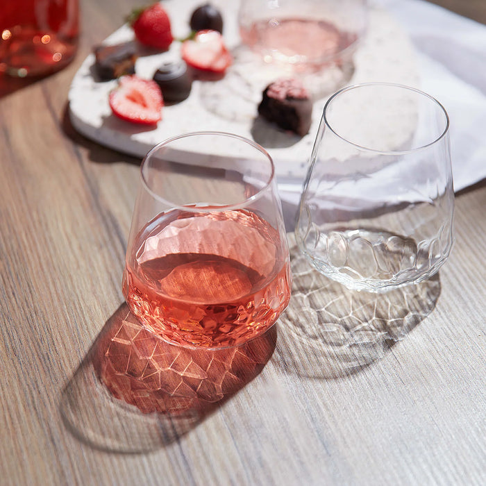 Hammered Base Stemless Wine Glass, 17.75 ounce, Set of 8