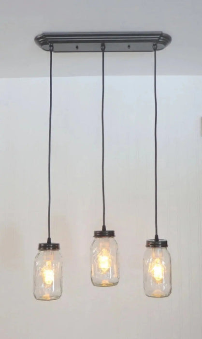 Mason Jar CHANDELIER Pendant Trio Rectangular with NEW Quart