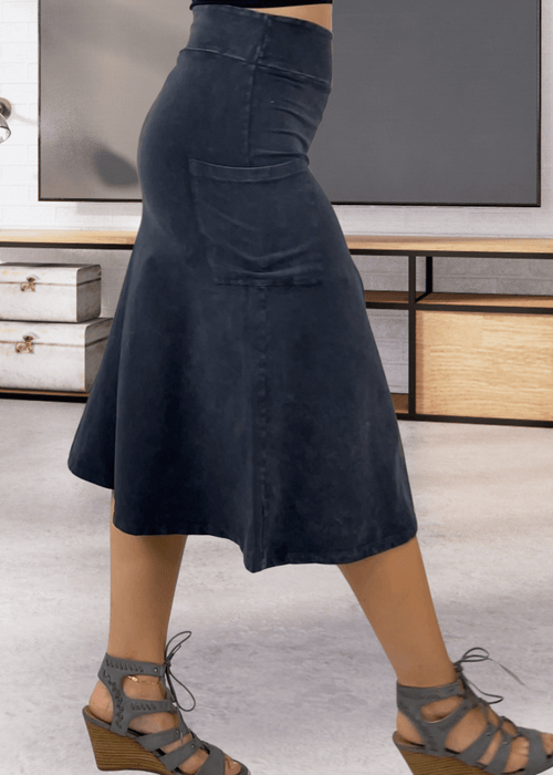 Alyssa Very Versatile Cotton Skirt in Dark Grey-Blue Denim