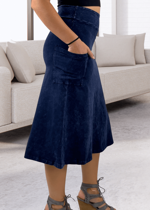 Alyssa Very Versatile Cotton Skirt in Dark Denim