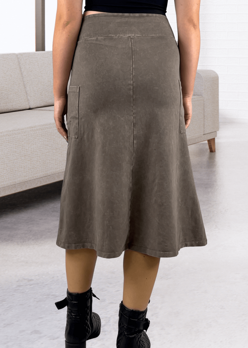 Alyssa Very Versatile Cotton Skirt in Dark Grey-Blue Denim