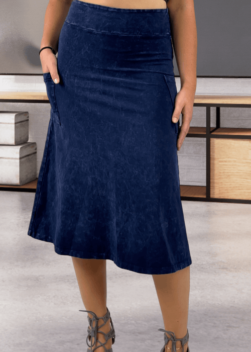 Alyssa Very Versatile Cotton Skirt in Dark Grey-Blue Denim