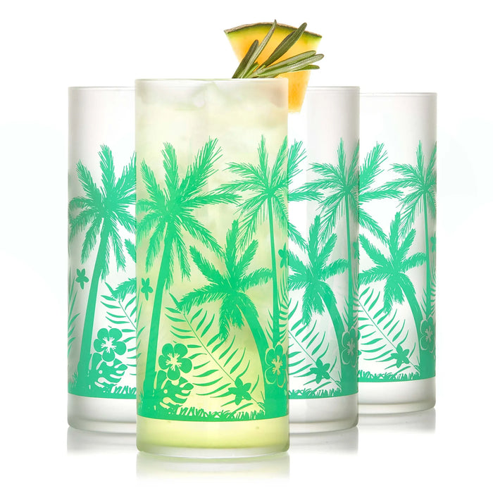 Vintage Palm Trees Cooler Glasses, 16 ounce, Set of 4