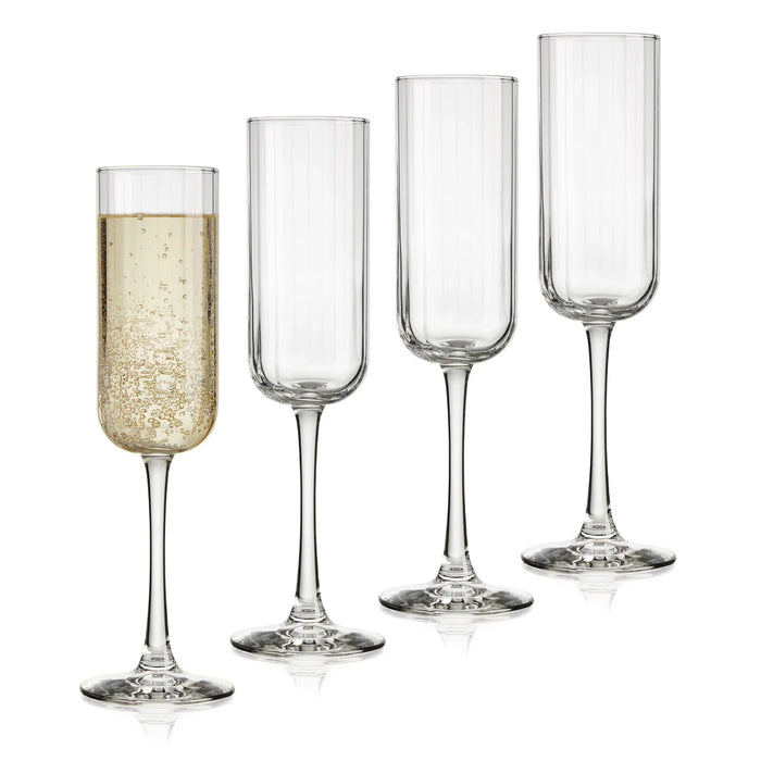 Paneled Champagne Flute Glasses, 7.5 ounce, Set of 4