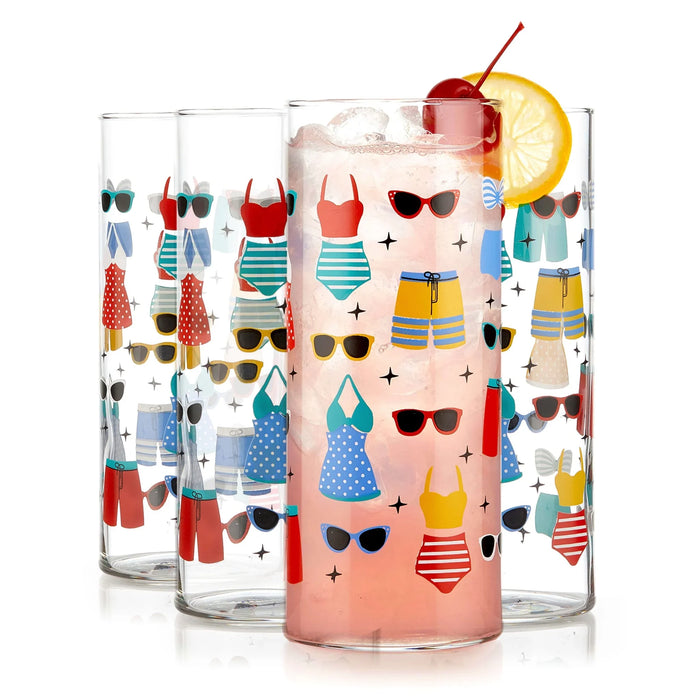 Vintage Swimsuits Cooler Glasses, 16 ounce, Set of 4