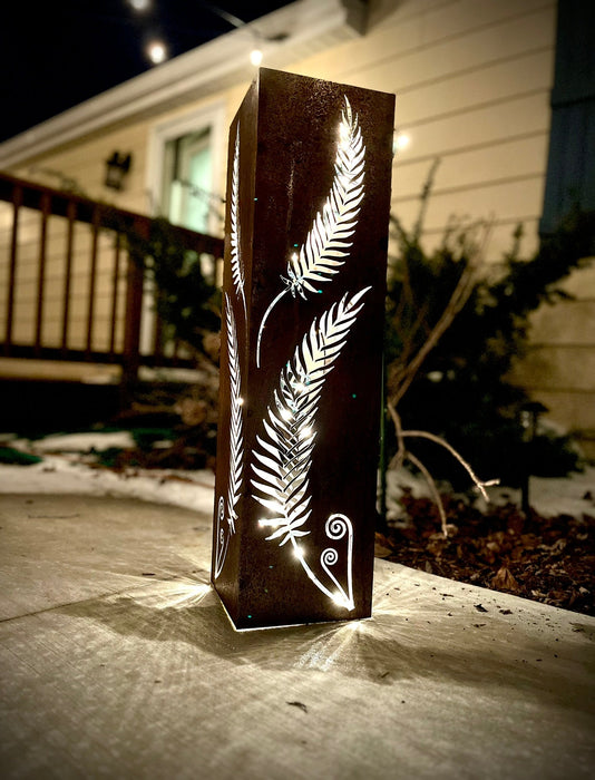 Rustic Metal Fern Luminary | Garden Column