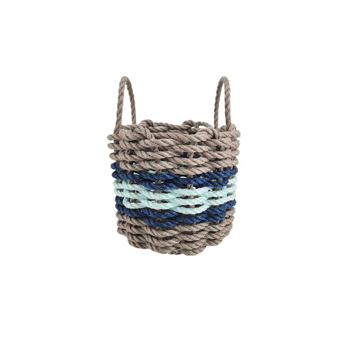 Lobster Rope Basket Tan and Seafoam, Navy Accents