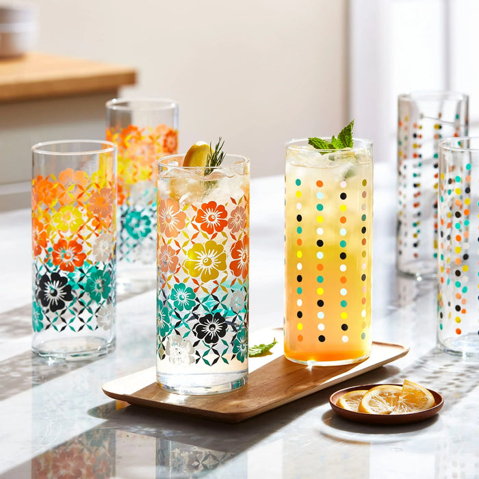 Vintage Flower Power Cooler Glasses, 16 ounce, Set of 4