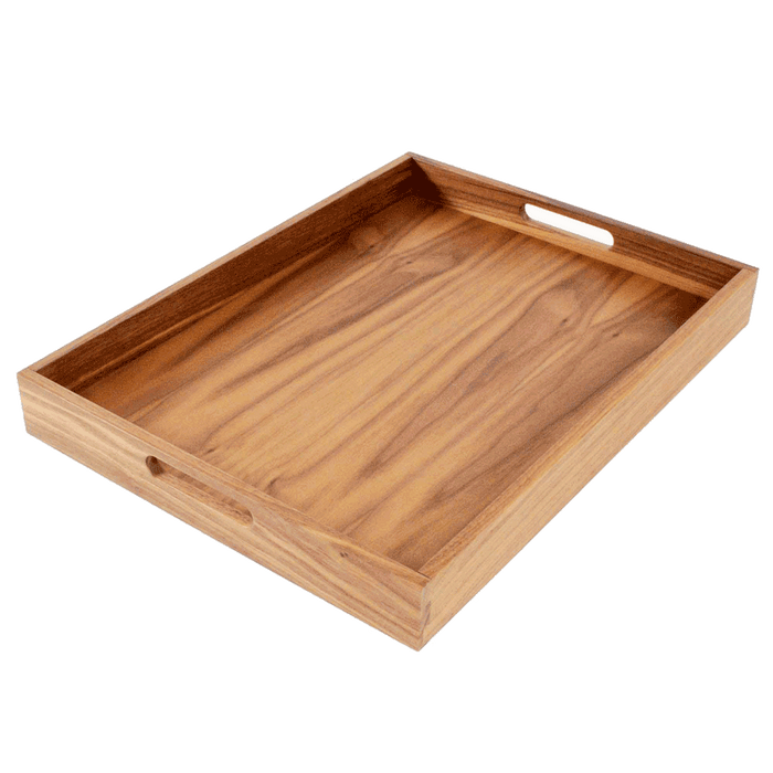 Rectangular Walnut Wood Serving and Coffee Table Tray with Handles