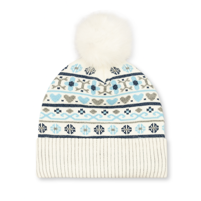 Knitted beanie with a pattern on a white background