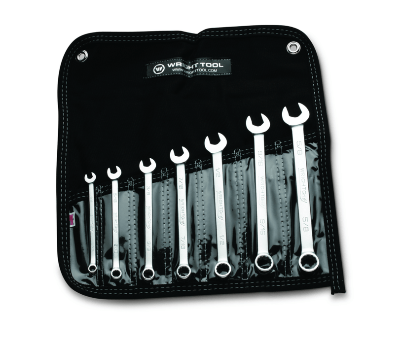 Set of wrenches in a black tool pouch with Wright Tool logo.